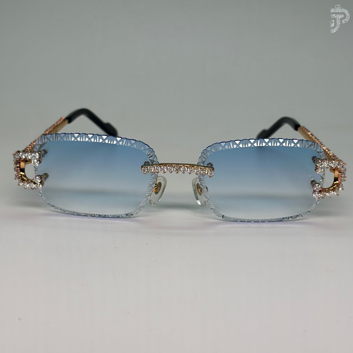 Blue Gradiant Glasses With Round Brilliant Cut Rhodium Plated Glasses For Unisex Wear