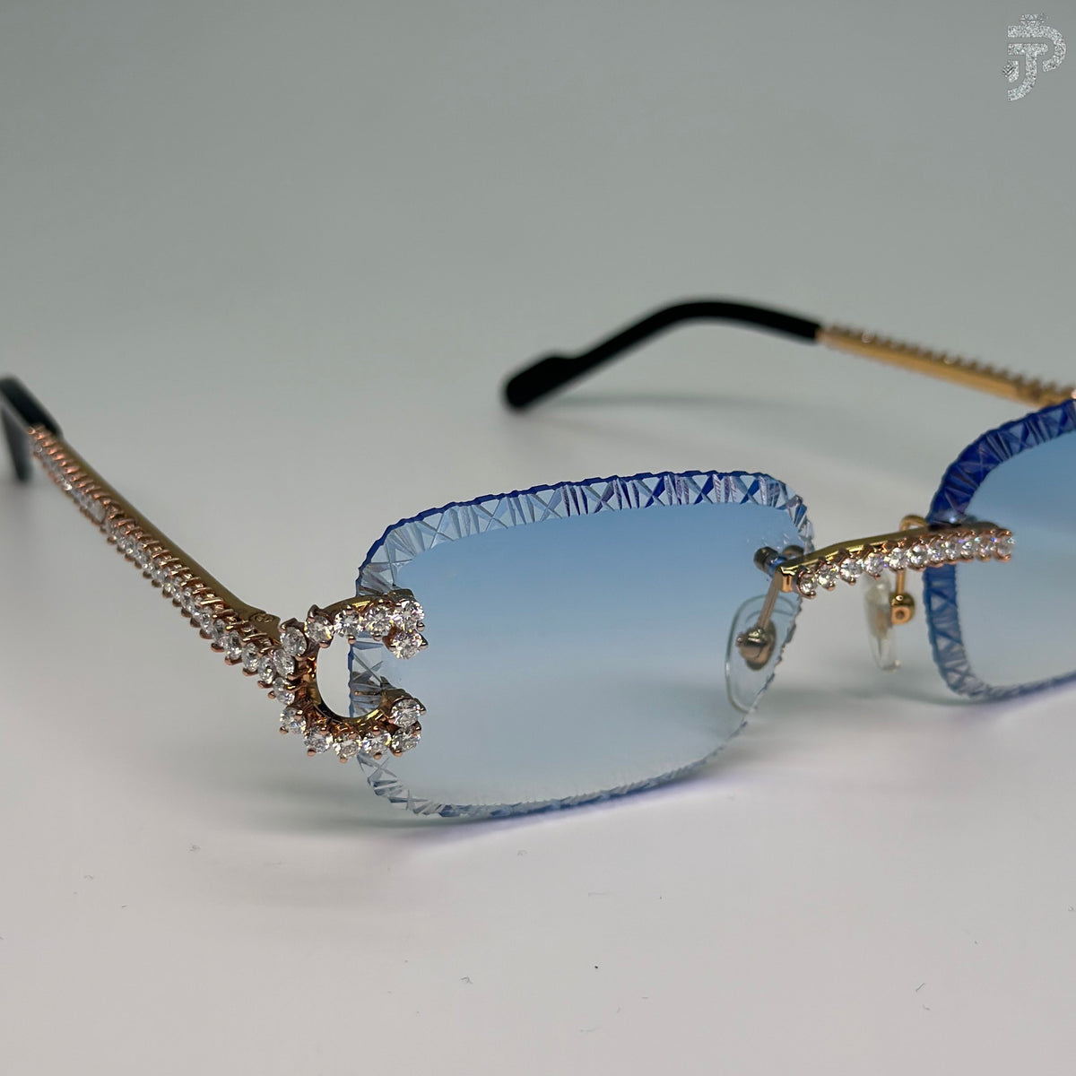 Blue Gradiant Glasses With Round Brilliant Cut Rhodium Plated Glasses For Unisex Wear