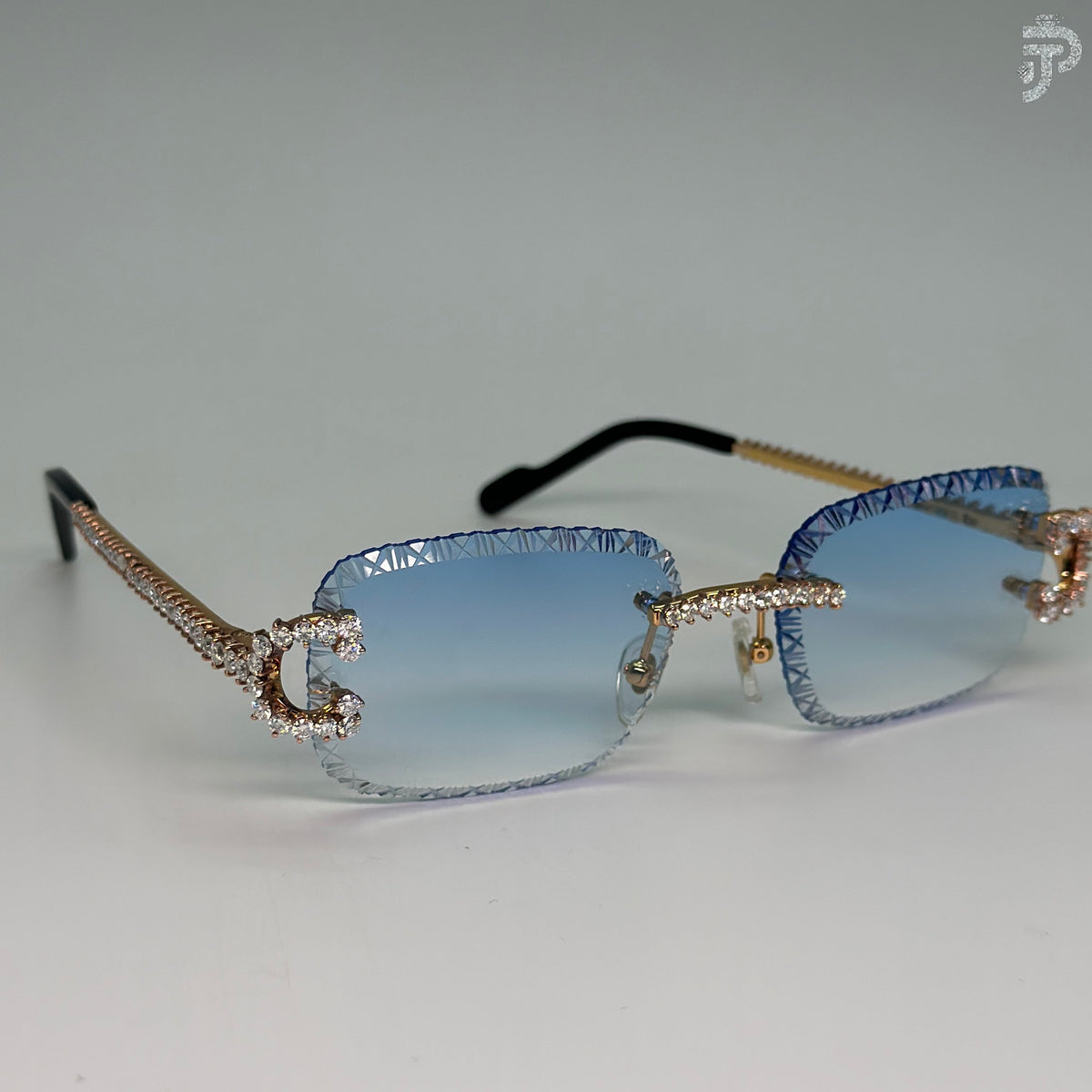 Blue Gradiant Glasses With Round Brilliant Cut Rhodium Plated Glasses For Unisex Wear