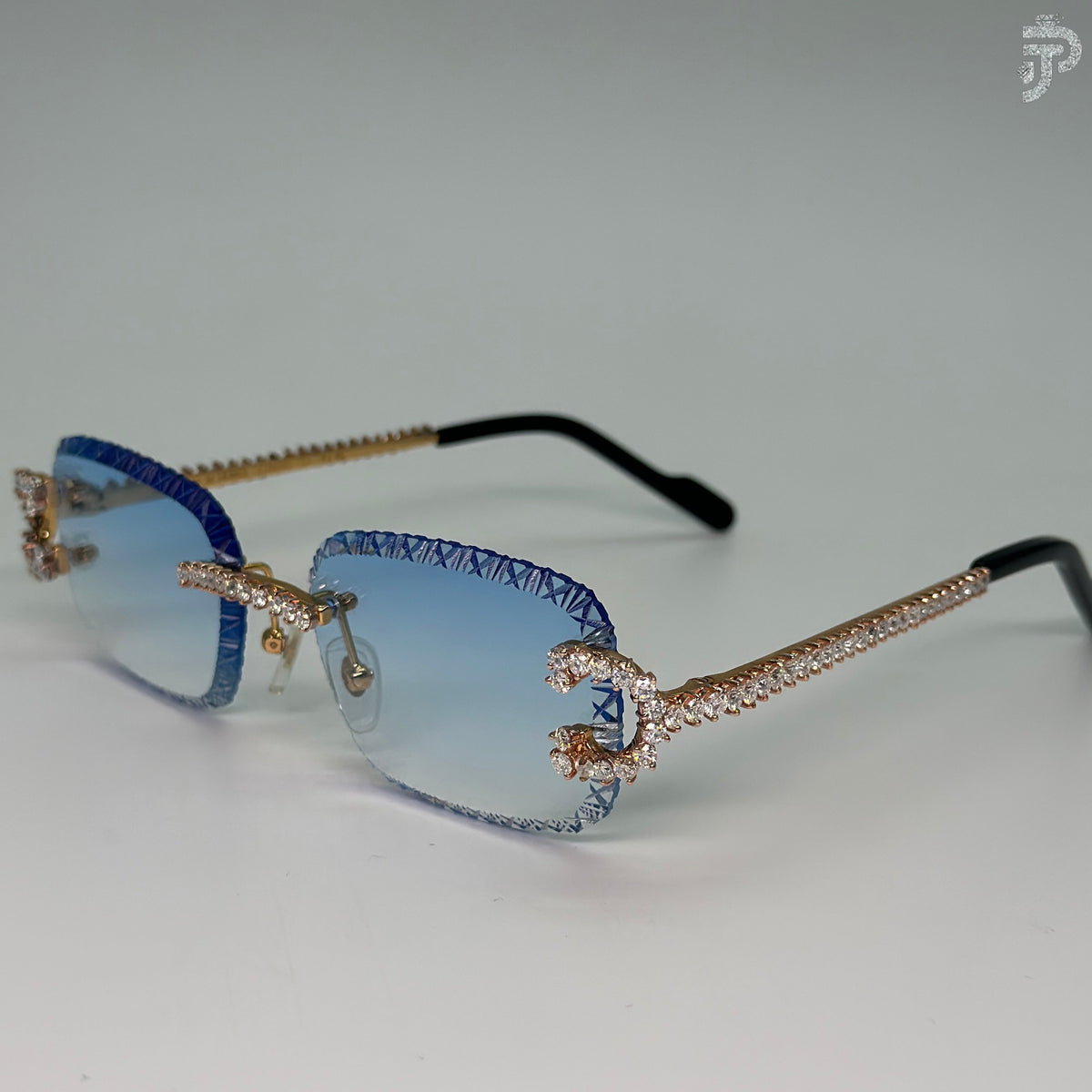 Blue Gradiant Glasses With Round Brilliant Cut Rhodium Plated Glasses For Unisex Wear
