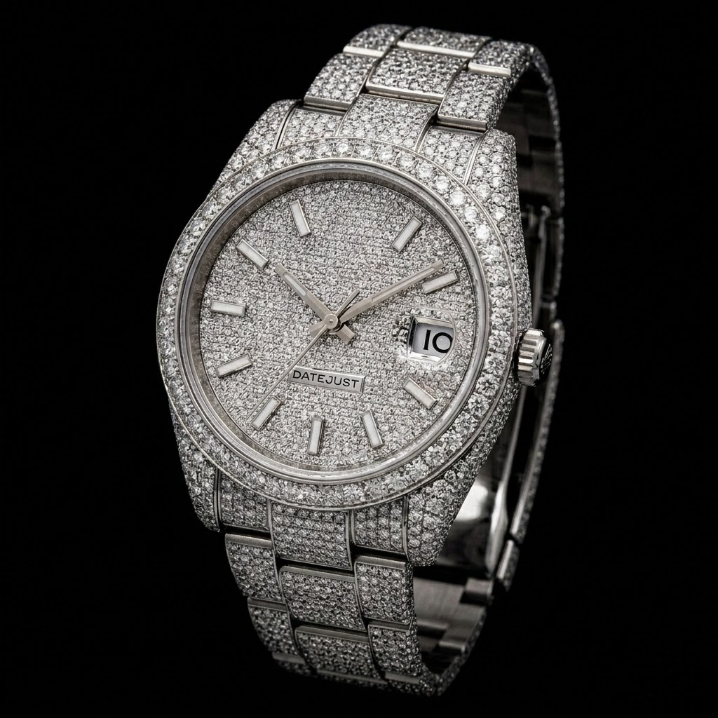 Iced Out Stainless Steel Watch VVS Moissanite Diamond Wrist Watch