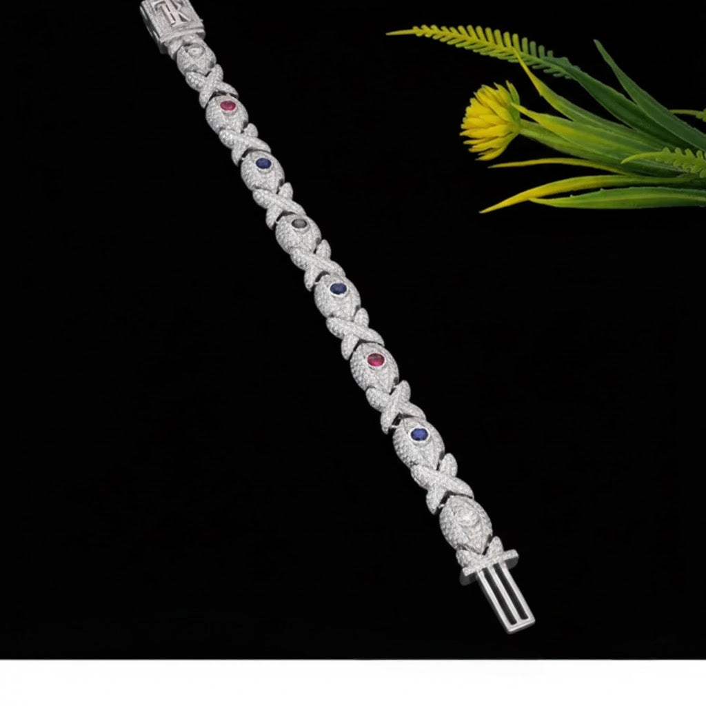 Infinity And Evil Eye Design Moissanite 925 Silver Bracelet