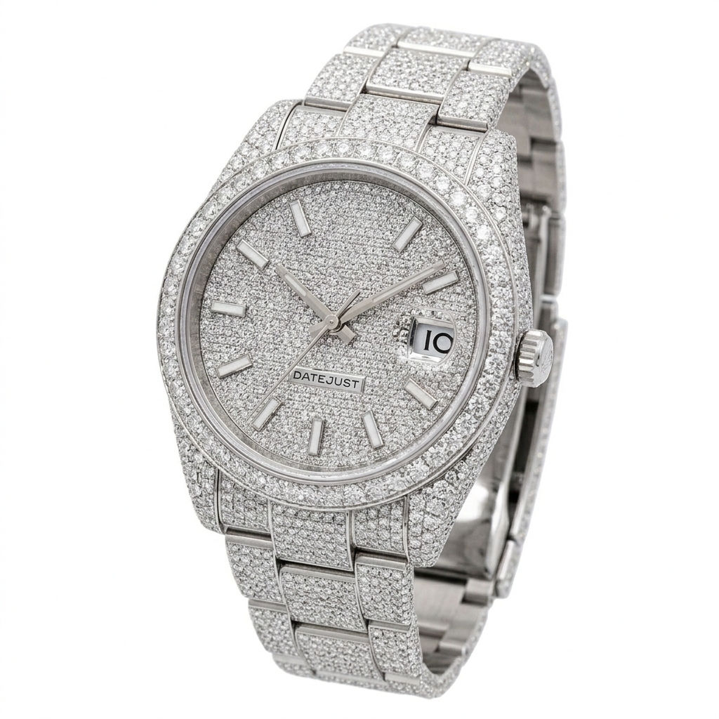 Iced Out Stainless Steel Watch VVS Moissanite Diamond Wrist Watch