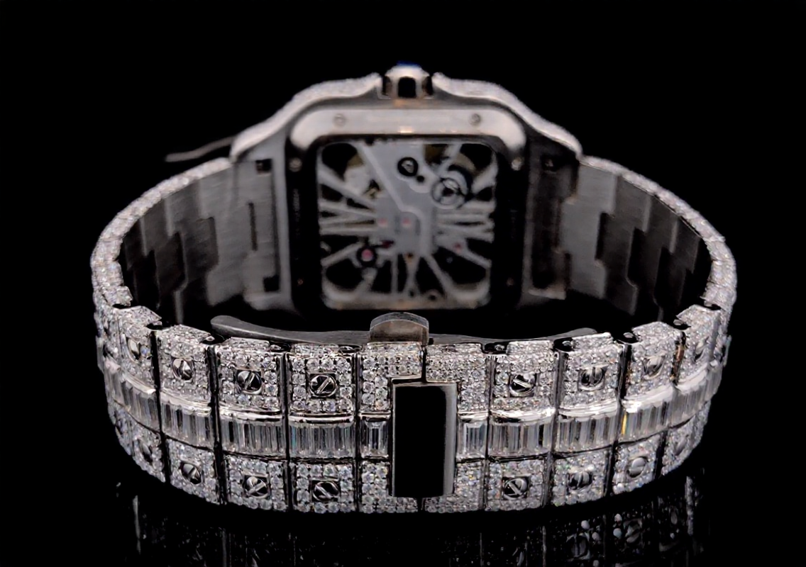 Iced Out Bust Down Stainless Steel Baguette Moissanite Diamond Cartier Watch