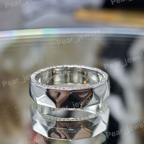 Silver Geometric Band Design In Side Round Diamond Wide Band