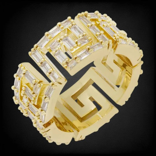 Iced Out Greek Key 925 Silver With VVS Moissanite Diamond Ring