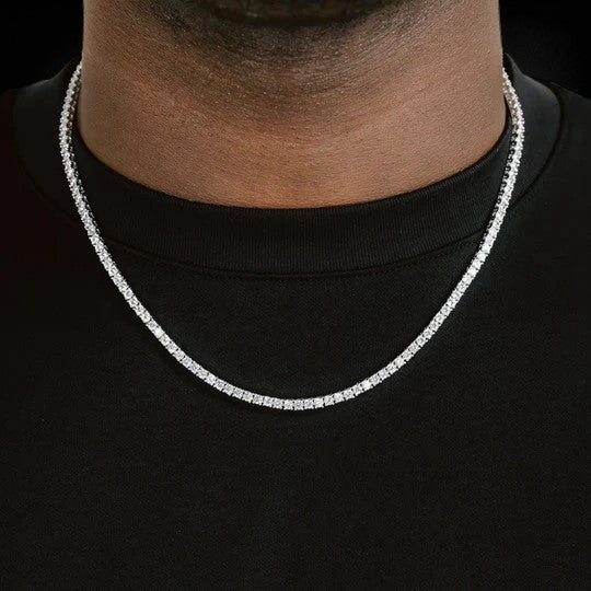 Tennis Chain with 925 Silver & VVS Round Moissanite Diamond