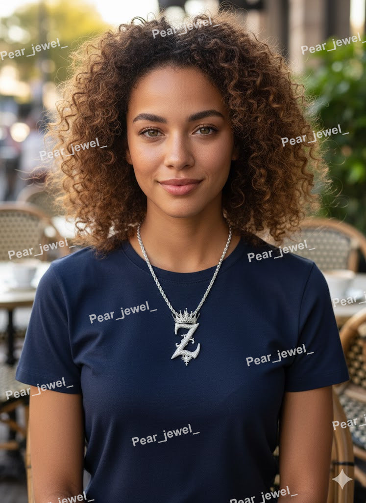 Iced Out Crown Personalize Z Pendant Moissanite Diamond Hip Hop Bling Necklace