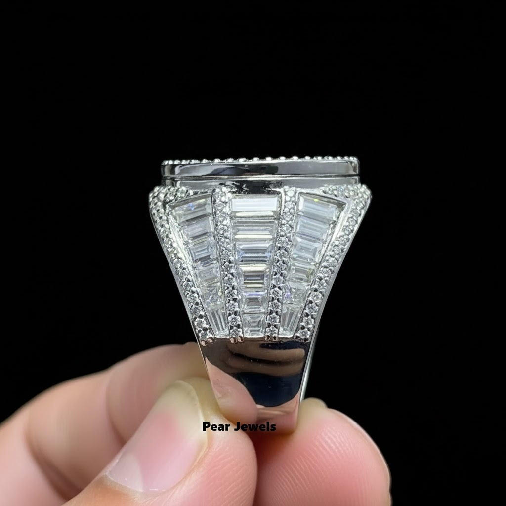 Iced Out 925 Sterling Silver Moissanite Diamond style Ring Luxury Hip Hop Statement Men Ring