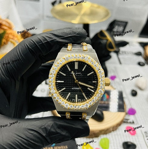 VVS Moissanite Diamond Iced Out Automatic Stainless Steel Black Dial Watch