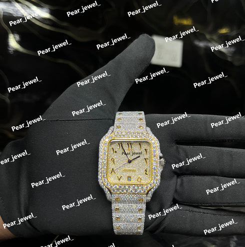 VVS Moissanite Diamond Iced Out Arabic Dial Wrist Watch