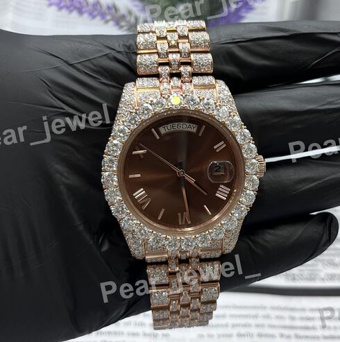 Stainless Steel Iced Out VVS Moissanite Diamond Luxury Wrist Watch For Unisex Wear