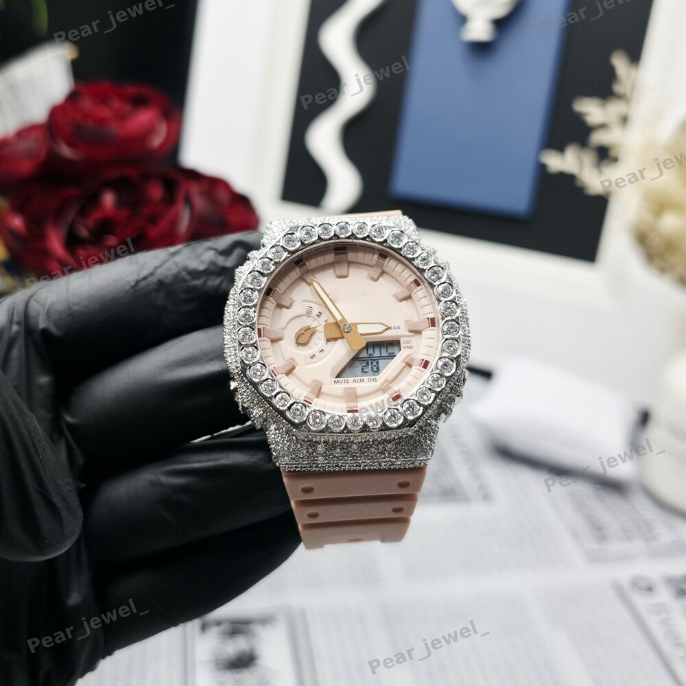 Iced Out Digital Analog Bezel Moissanite Diamond Bust Down Hip Hop Watch