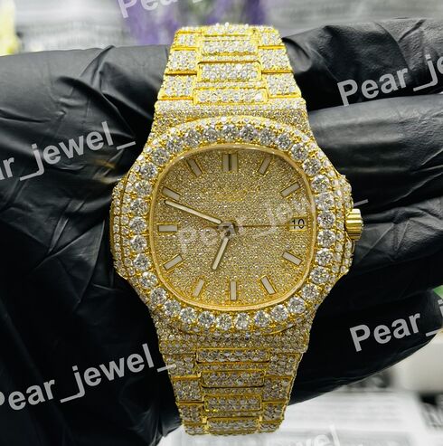 Iced Out VVS Moissanite Diamond Hip Hop Luxury Stainless Steel Bust Down Watch
