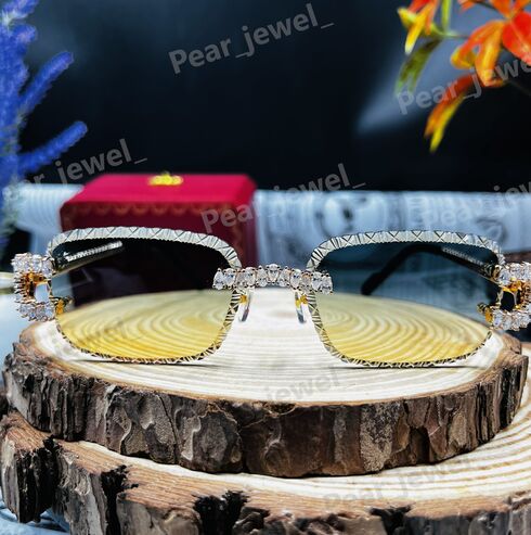 Iced Out 925 Silver Rimless Glasses Pear Cut Moissanite Unique Cut Sunglasses