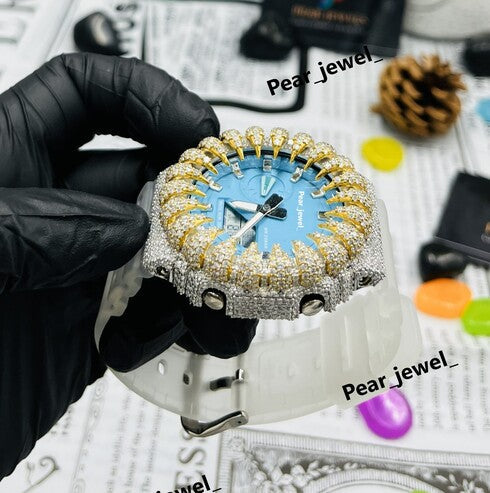 Bust Down Analog-Digital Dial Watch Half Thron Bezel For Unisex Wear