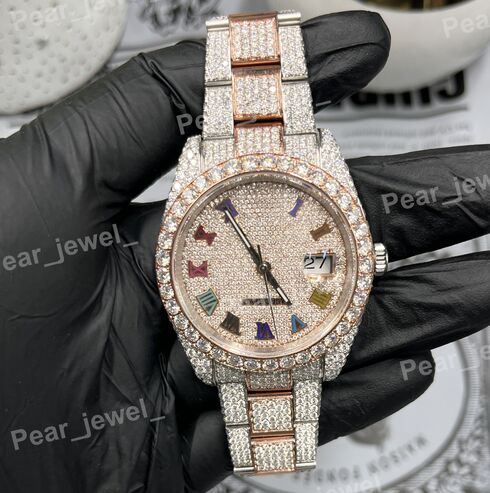 VVS Moissanite Diamond Iced Out Stainless Steel Roman Dial Bust Down Watch