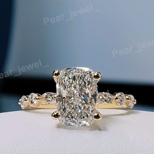 VVS Moissanite Elongated Cushion Diamond Iced Out Silver Elgant Luxury Statement Women Wear Ring