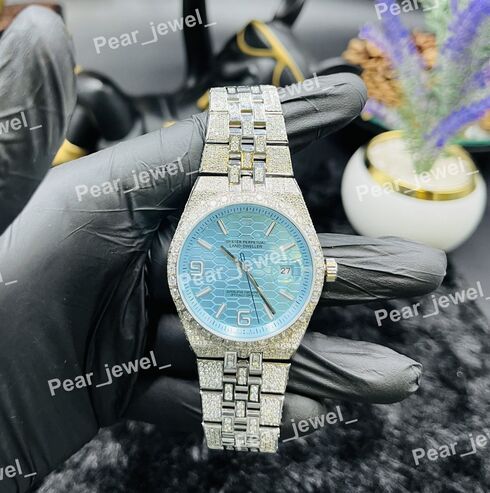 Iced Out Stainless Steel Luxury Wrist Watch Moissanite Diamond