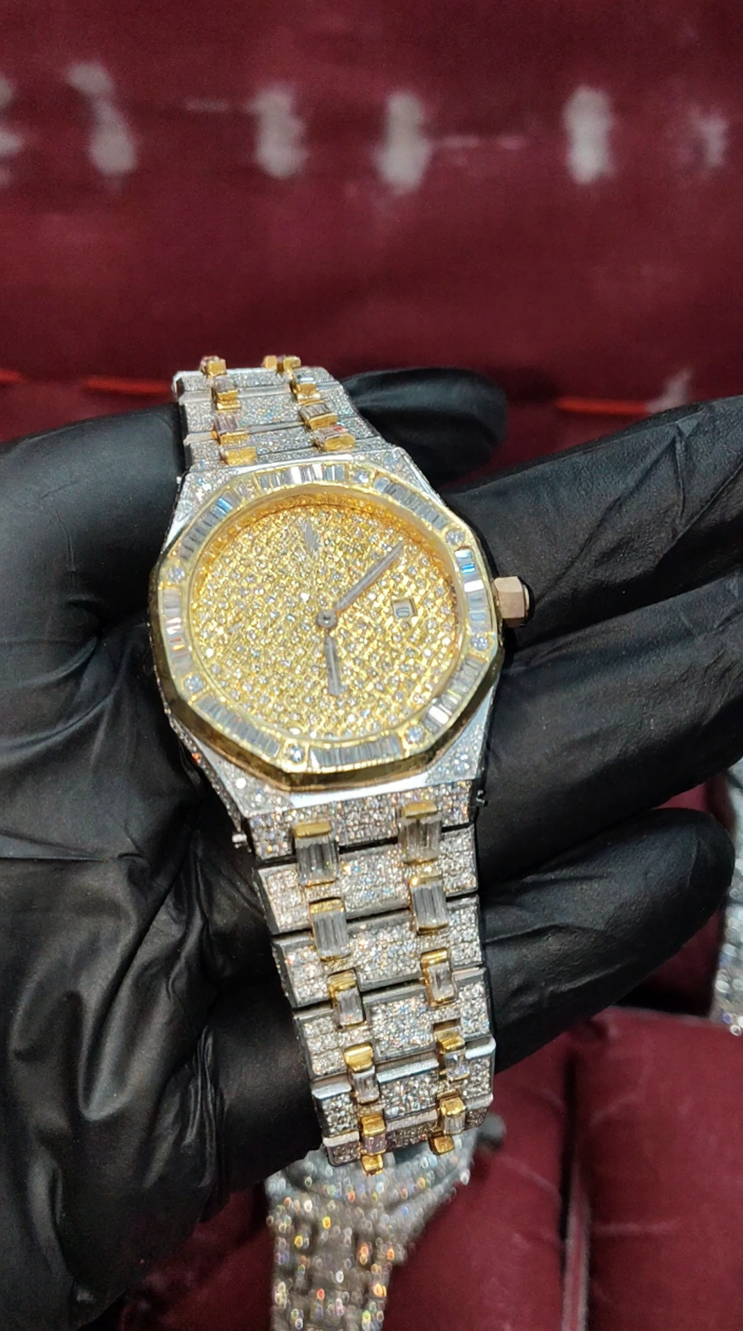 Hiphop Iced Out Stainless Steel Baguette Moissanite Diamond Wrist Watch
