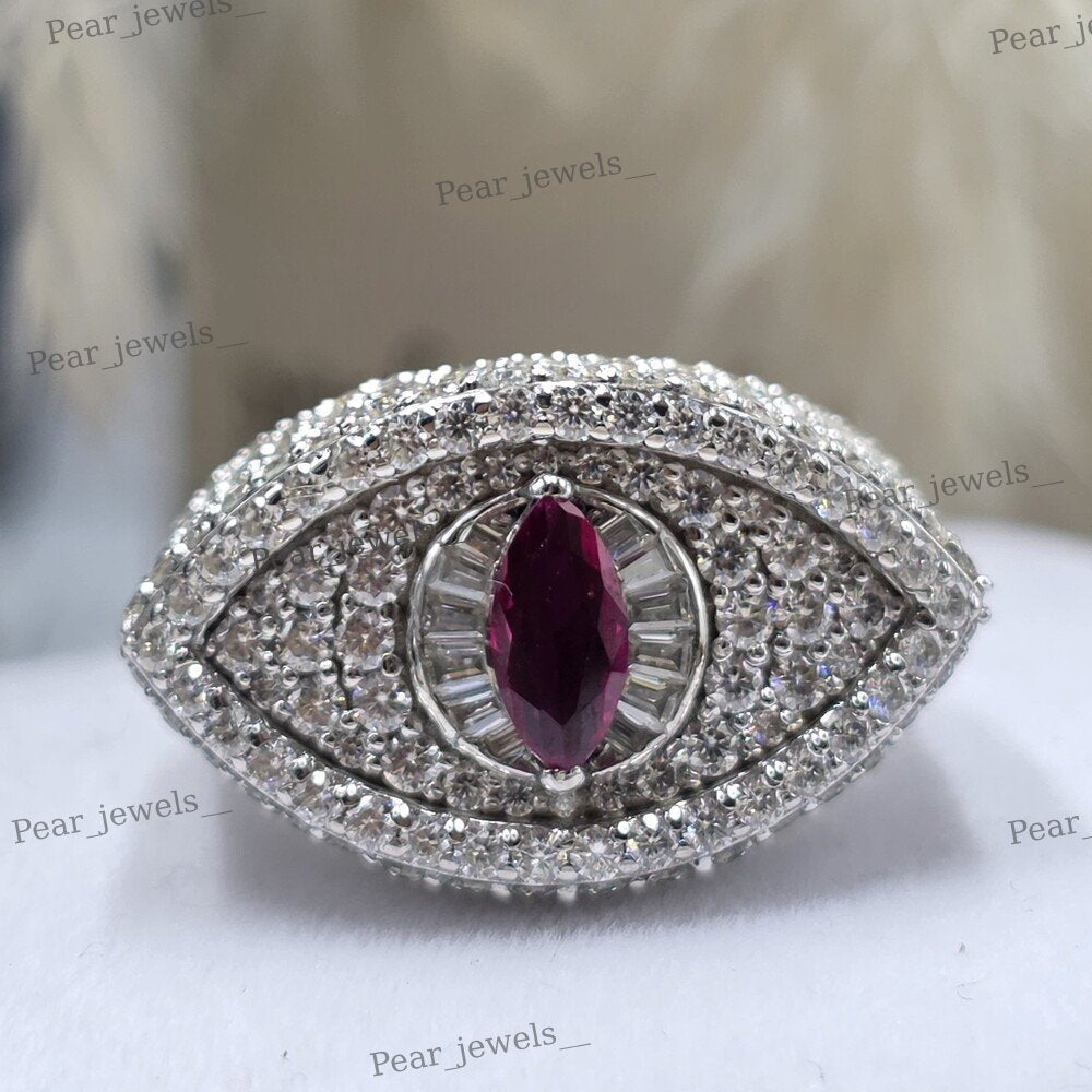 Eye Shape VVs Moissanite Diamond 925 Sterling Silver Ring For Party Wear
