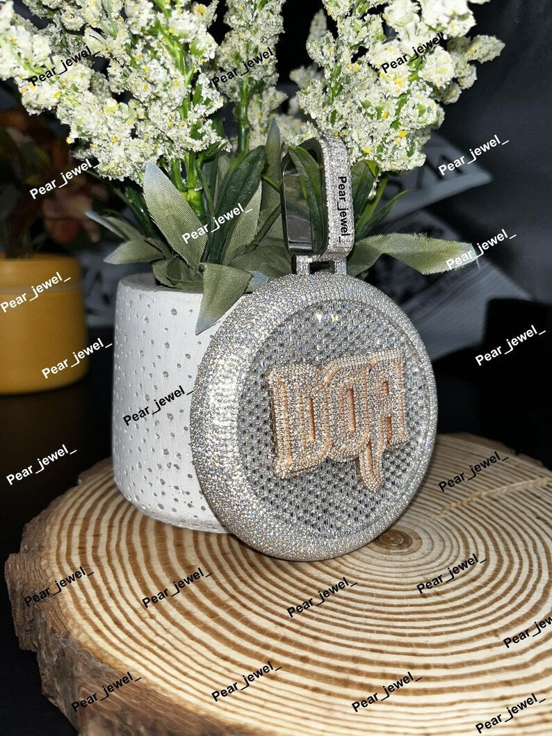 Iced Out Custom name Letter Round Moissanite Diamond With 925 Silver Jewelry