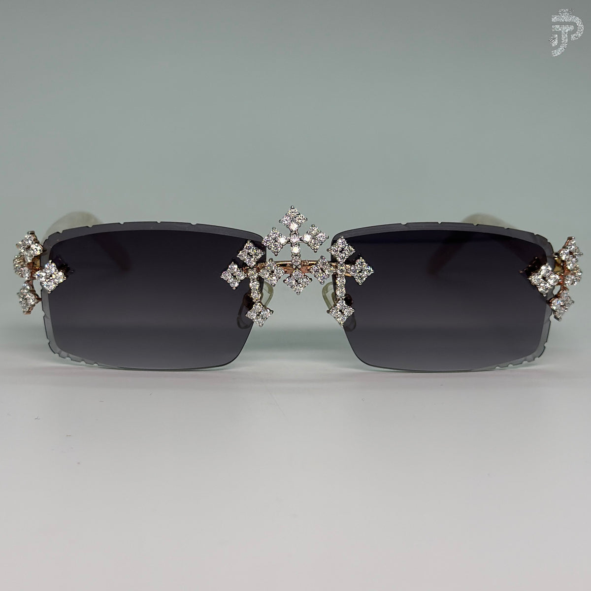 Cross Design Diamond Sunglasses With Blck Glass Unisex Wear