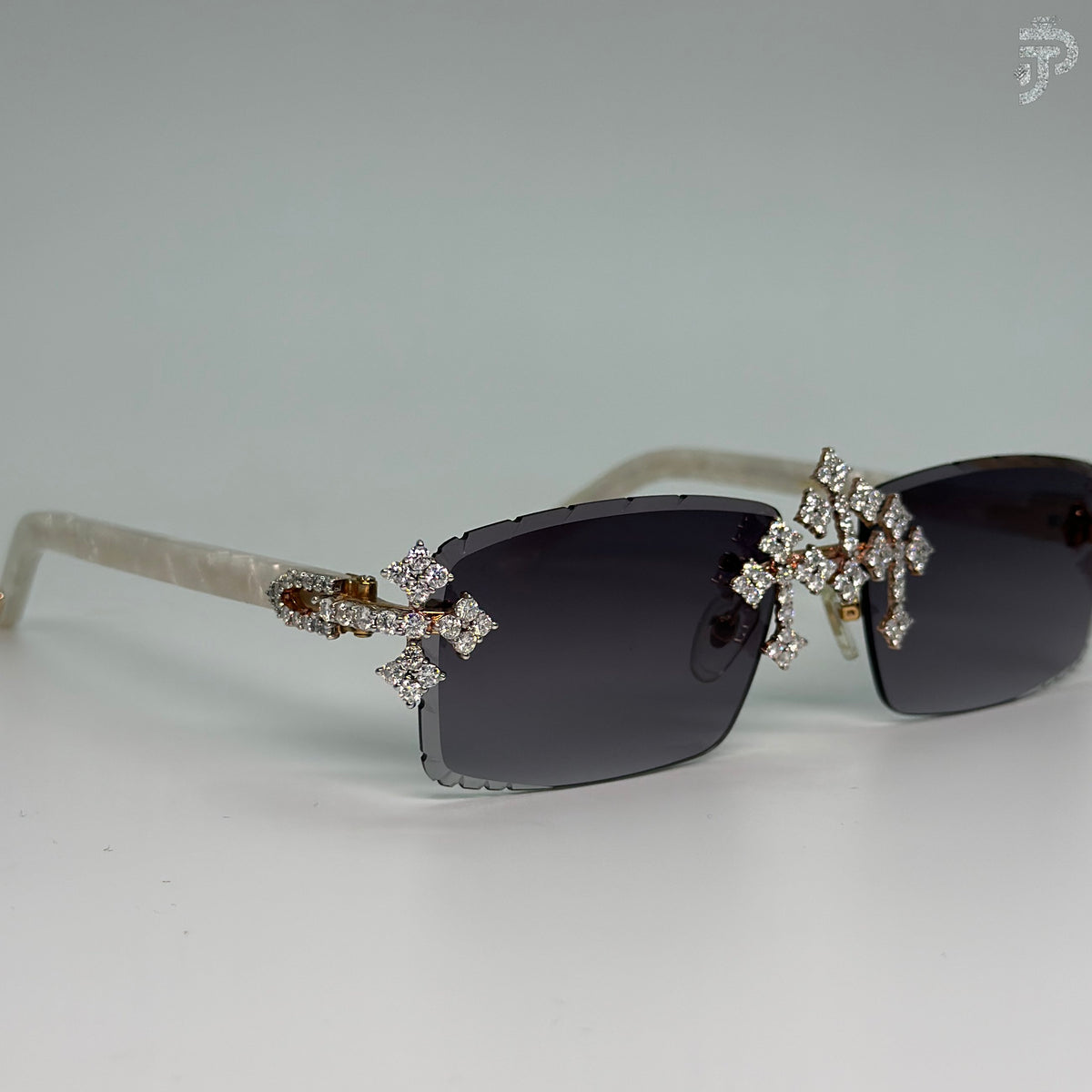 Cross Design Diamond Sunglasses With Blck Glass Unisex Wear