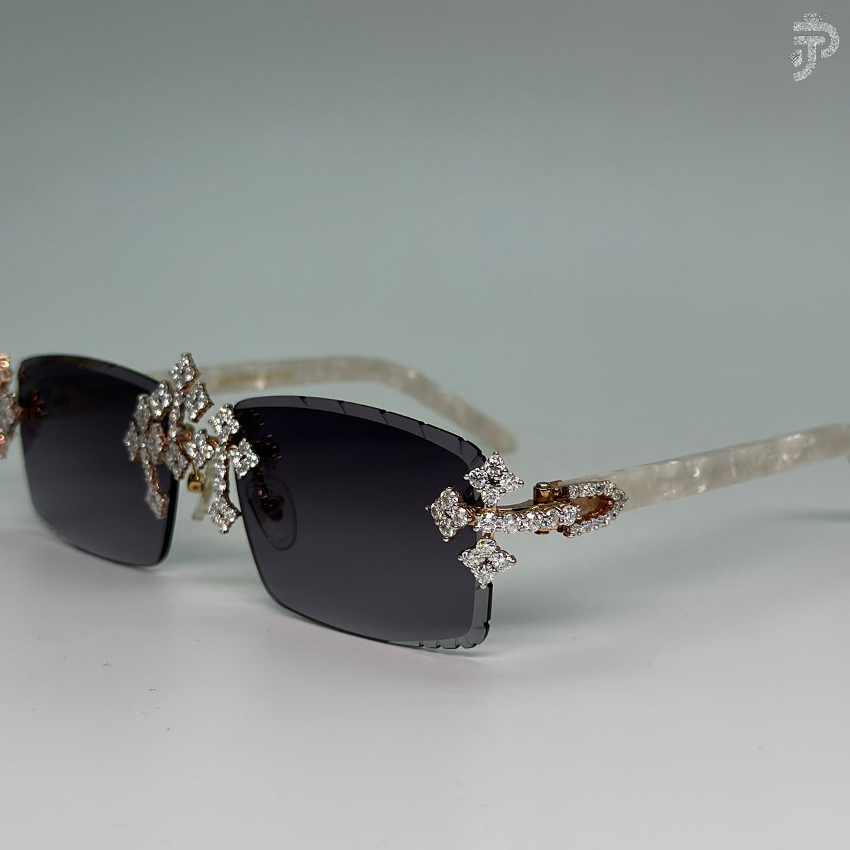 Cross Design Diamond Sunglasses With Blck Glass Unisex Wear