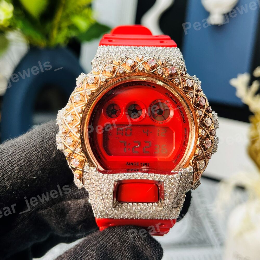 Iced Out Round Cut Moissanite Diamond Bezel Bust Down Men's Watch