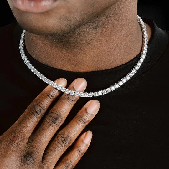 Tennis Chain with 925 Silver & VVS Round Moissanite Diamond