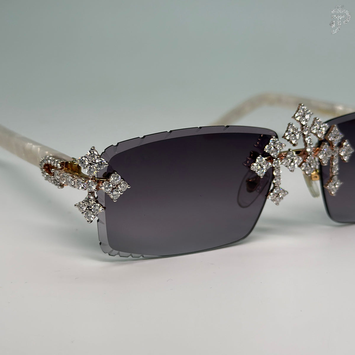 Cross Design Diamond Sunglasses With Blck Glass Unisex Wear