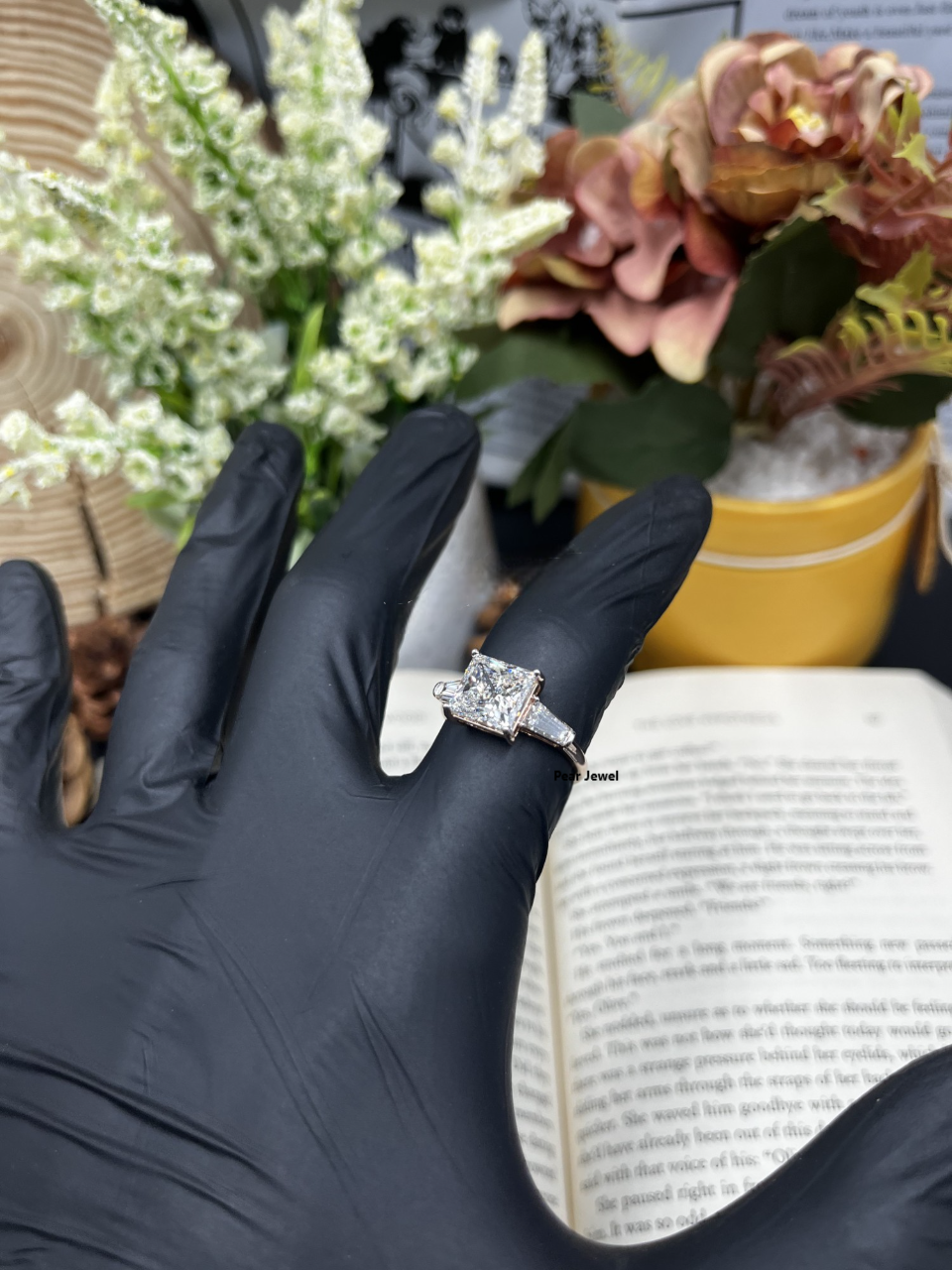 925 Silver VVS Moissanite Three Stone Engagement Ring For Women