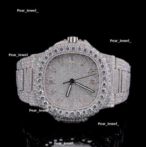 Hip Hop Iced Out Moissanite Diamond Square Dial Stainless Steel Luxury Watch