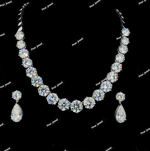 Classic Round Cut Moissanite Diamond Iced Out With 925 Silver Necklace And Earring