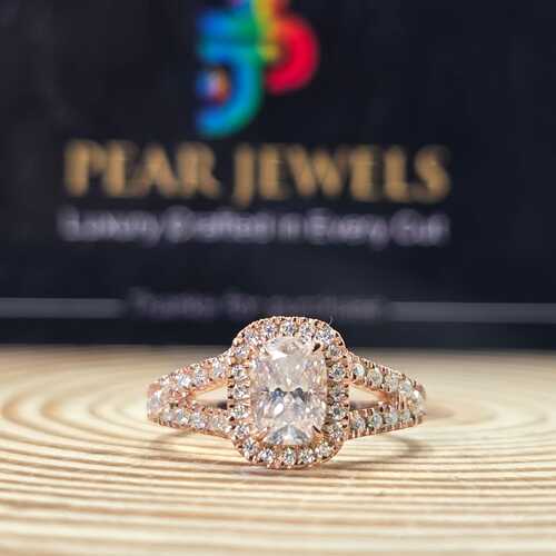 Moissanite Cushion Cut Ring Halo Split Shank Engagement Ring Elegant Wedding Ring