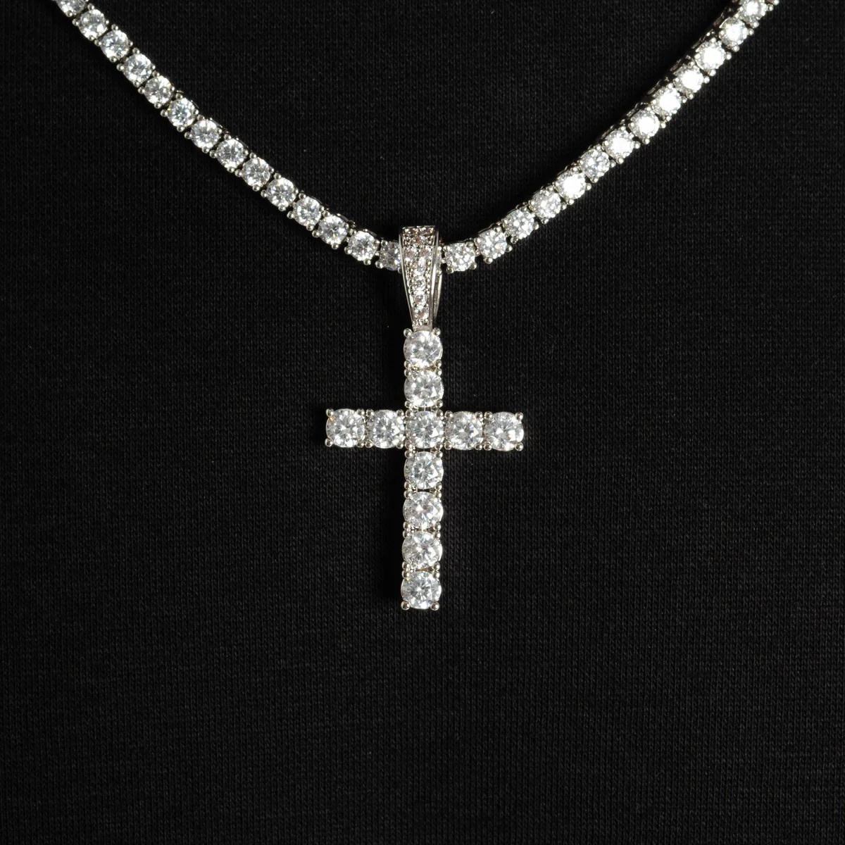 Cross Design 925 Silver Moissanite Diamond Tennis Necklace