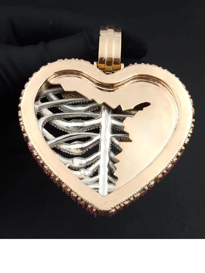 925 Sterling  Silver VVS Moissanite Heart Shape Unique HipHop Pendant
