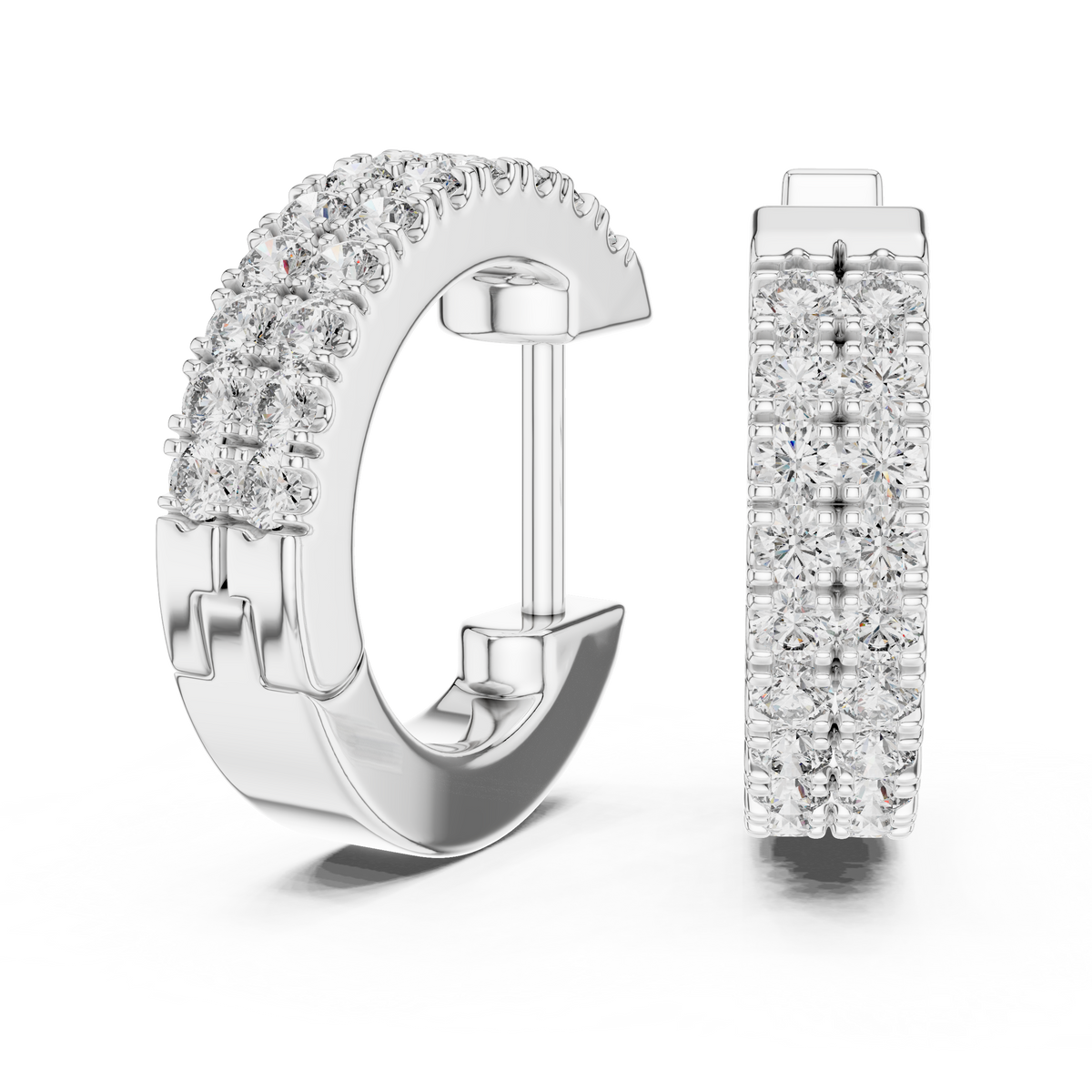 Iced Out 925 Sterling Silver Duble-Row Half Bali With Moissanite Diamond Earring