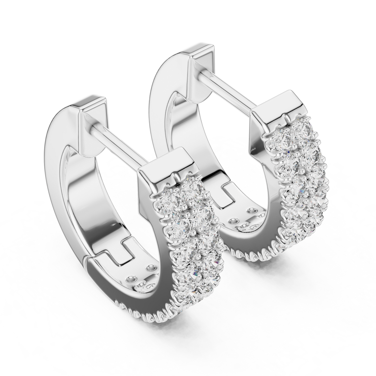 Iced Out 925 Sterling Silver Duble-Row Half Bali With Moissanite Diamond Earring