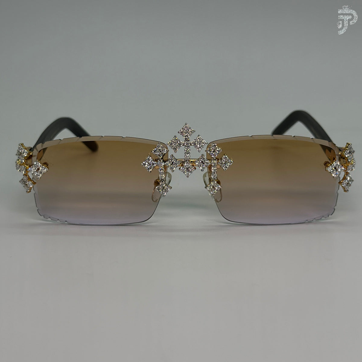 Orange Gradient Glass with Cross Design & Black Frame For Unisex Wear