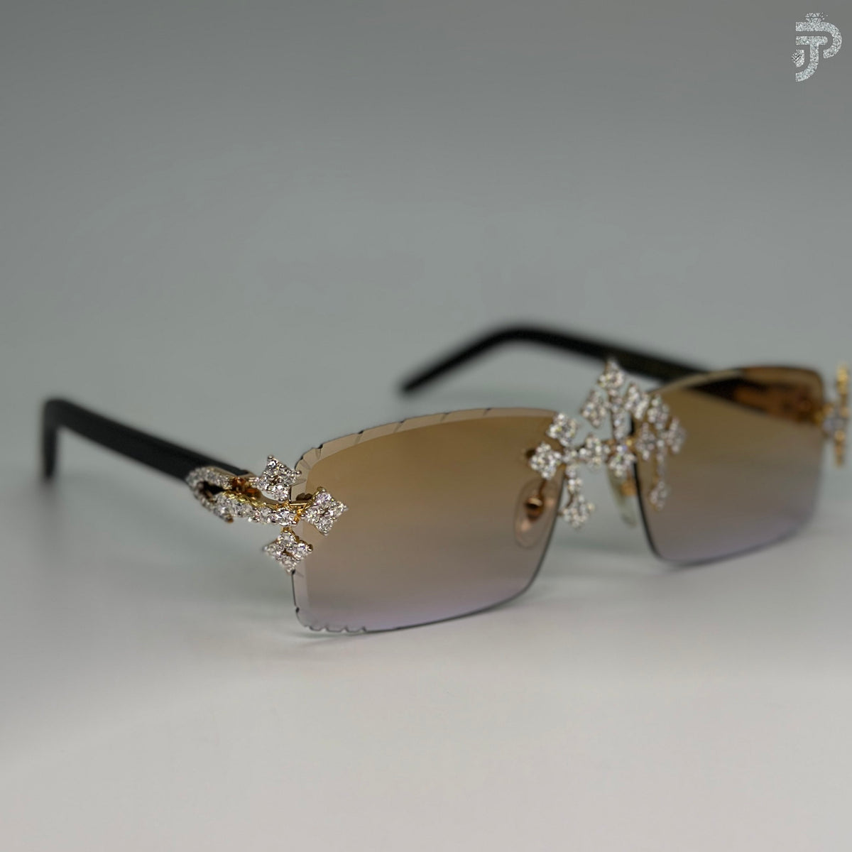 Orange Gradient Glass with Cross Design & Black Frame For Unisex Wear