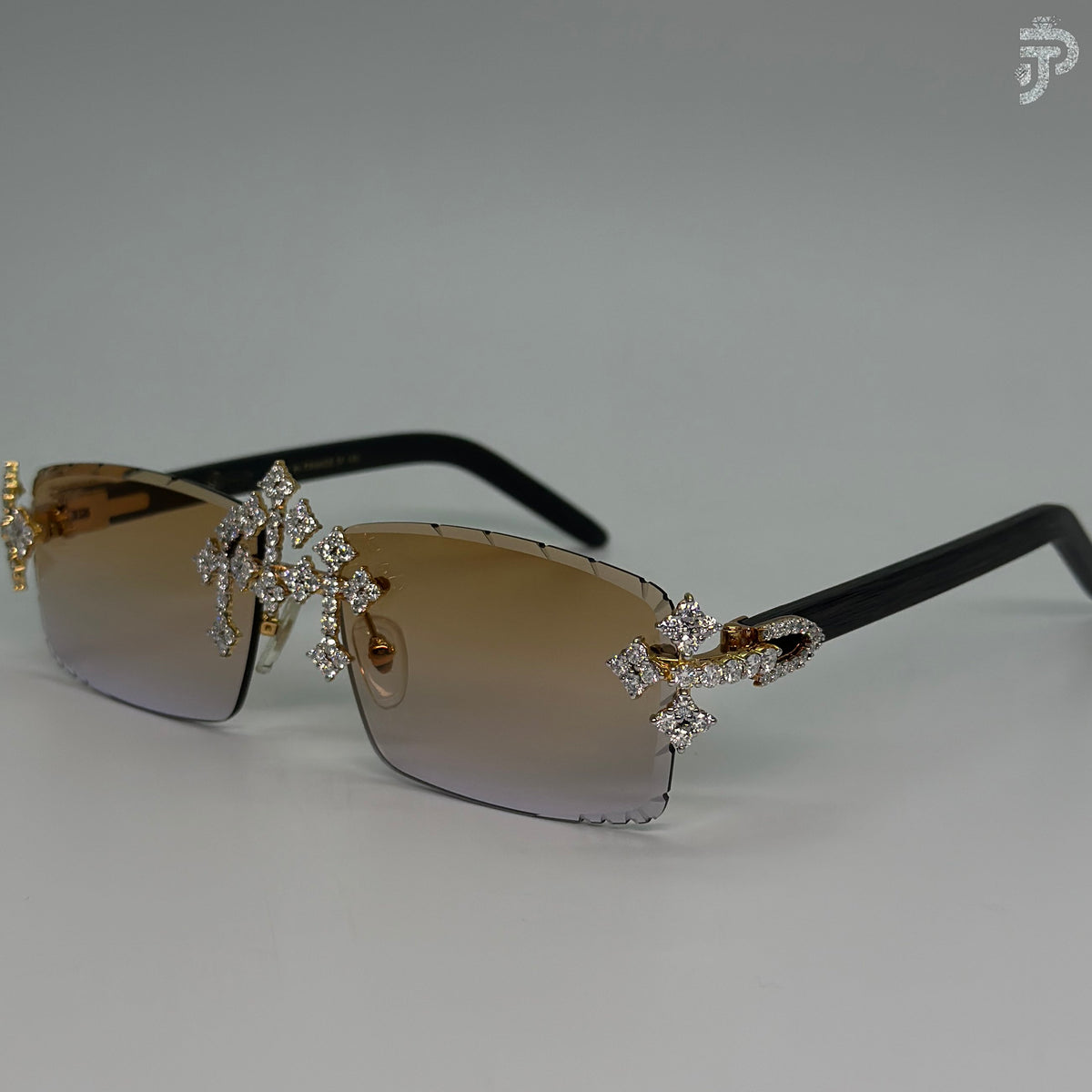 Orange Gradient Glass with Cross Design & Black Frame For Unisex Wear