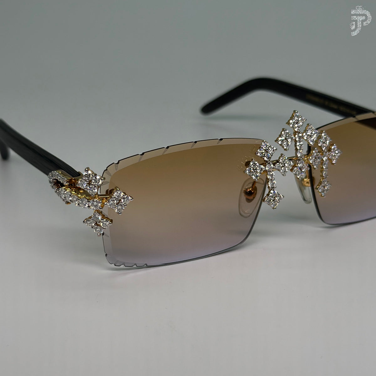 Orange Gradient Glass with Cross Design & Black Frame For Unisex Wear