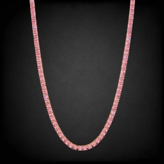 Iced Out VVS Pink Round Tennis Chain With 925 Silver