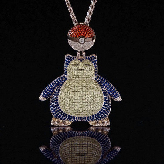 HipHop VVs Moissanite Diamond 925 Silver Pokemon Snorlax Pendant