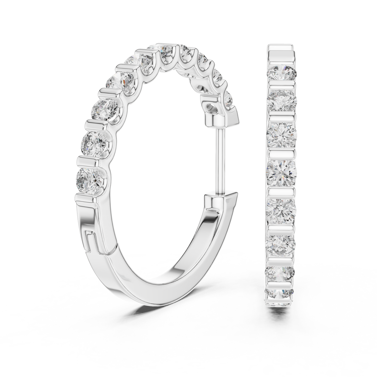 925 Sterling Silver Round Hoop With VVS Moissanite Diamond Earring