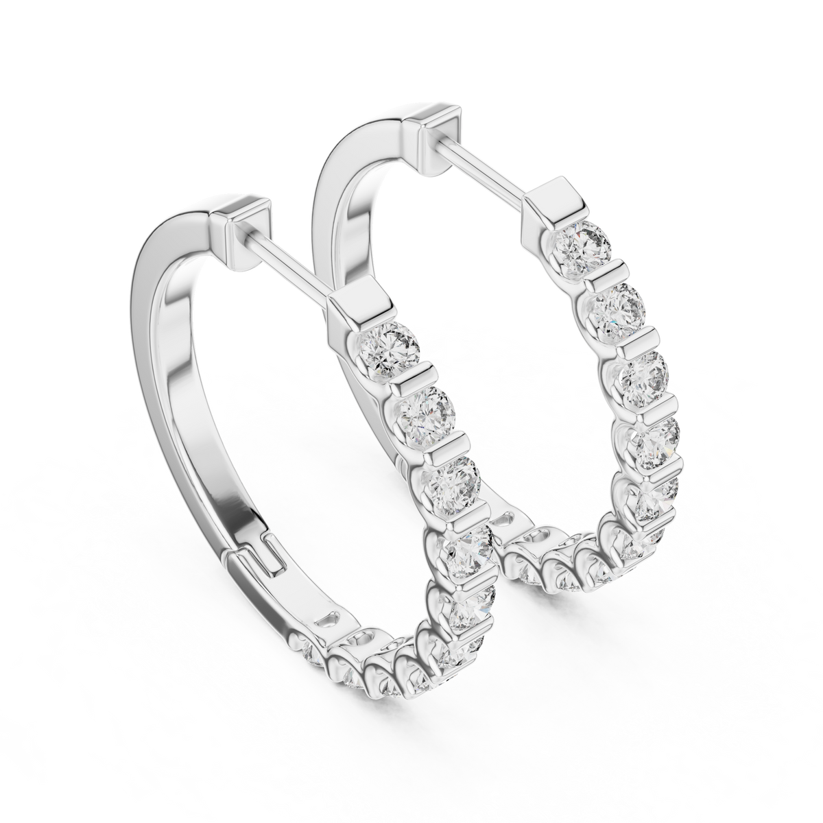 925 Sterling Silver Round Hoop With VVS Moissanite Diamond Earring