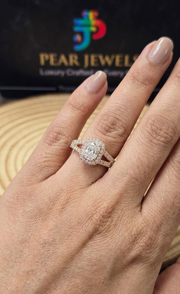 Moissanite Cushion Cut Ring Halo Split Shank Engagement Ring Elegant Wedding Ring