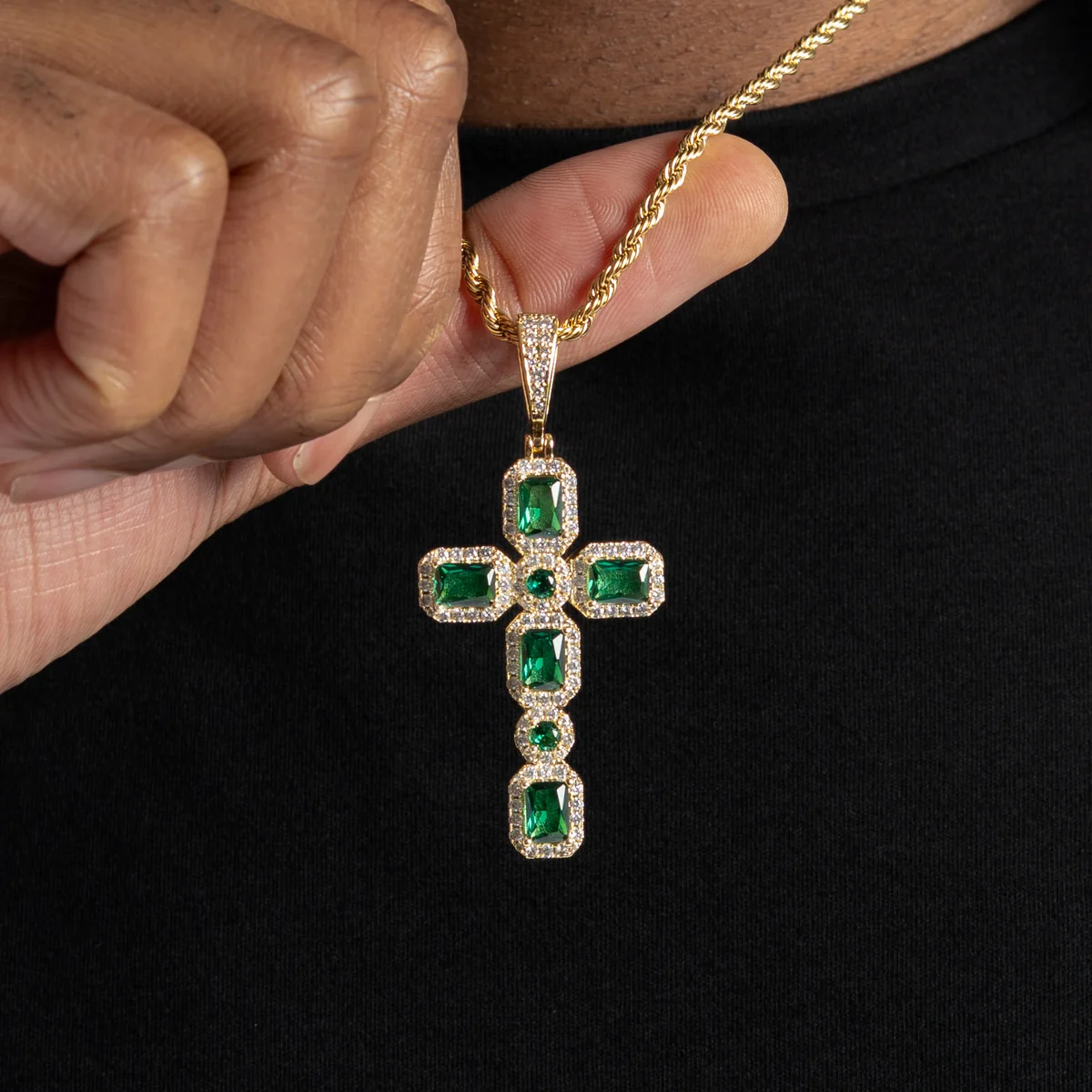 VVS Emerald Moissanite Diamonds 925 Silver Cross Design Pendant